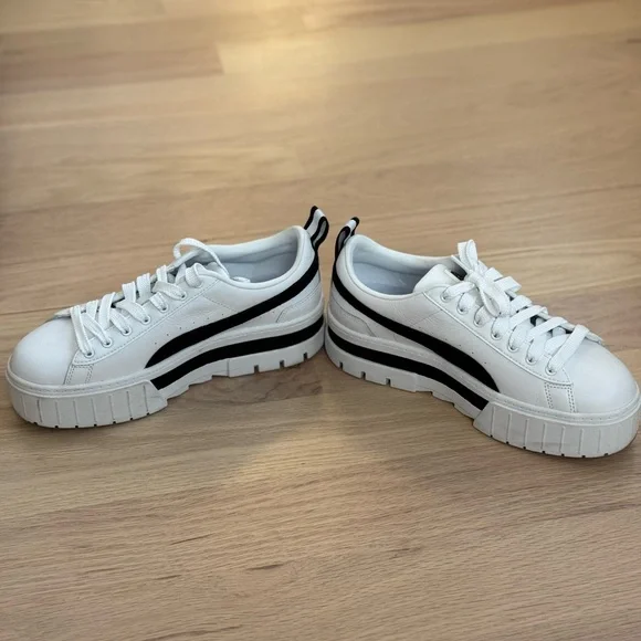 Puma White and Black Mayze Platform Sneakers - Picture 2 of 6